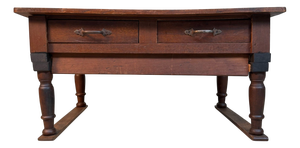 Japanese Wooden Writing Table with Folding Legs and Drawers, 1930s