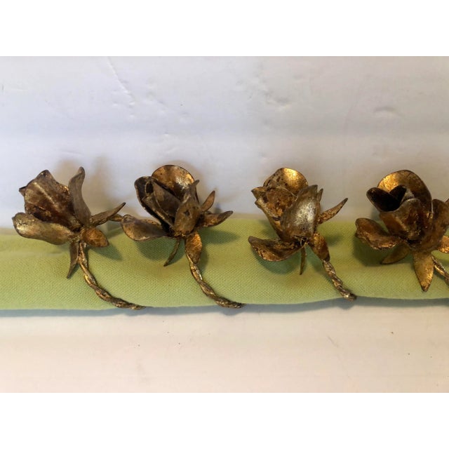 Metal Vintage Italian Tole Rose Napkin Rings - Set of 6 For Sale - Image 7 of 11