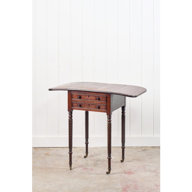 Regency 2-Drawer Pembroke Side Table With Tapered Legs on Caster C. 1820 For Sale - Image 4 of 11
