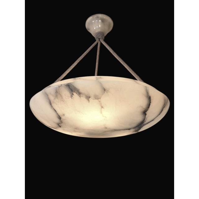 -1930's Large Original Creamy White + Grey Alabaster Coupe W/ Rope Cord and Alabaster Canopy For Sale - Image 18 of 18