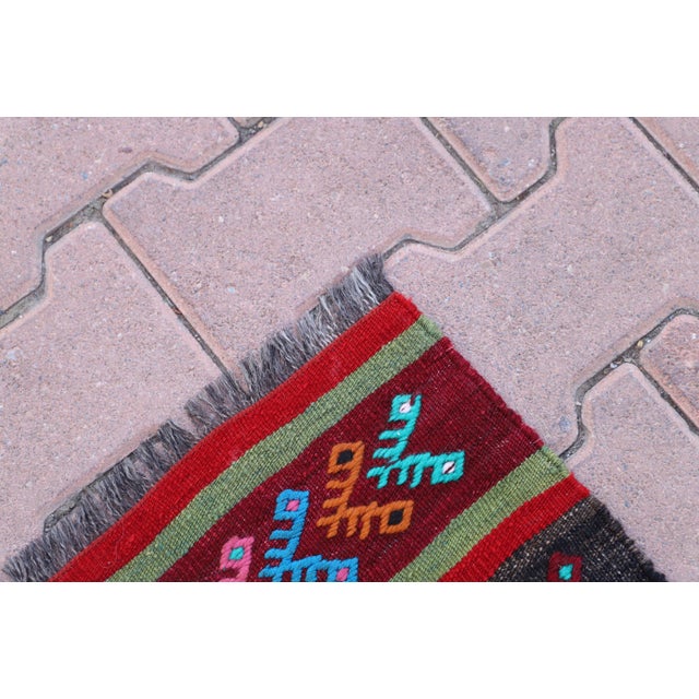 Textile 1970s Cabin Style Cicim Striped Hand Knotted Oushak Runner Kilim Rug For Sale - Image 7 of 12