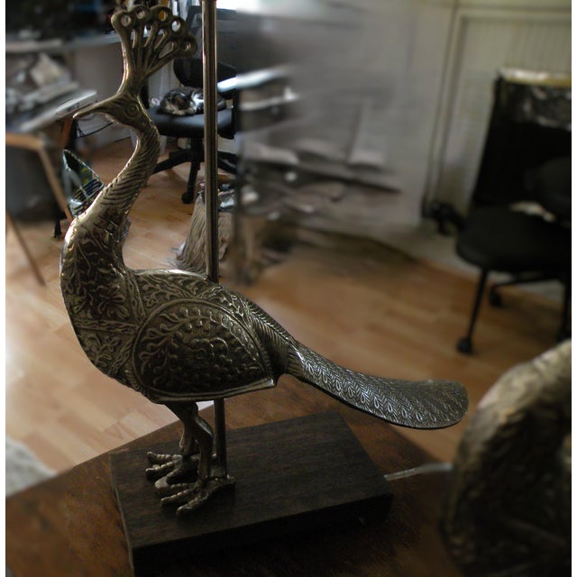 Silver Gorgeous Ornate Medium Sized Aluminum Peacock Table Lamps For Sale - Image 8 of 10