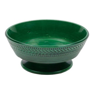 Small Antique Early 19th Century English Staffordshire Green Glaze Basket Weave Footed Bowl For Sale