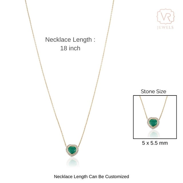 Heart-Cut Natural Emerald Diamond Vintage Necklace in 14k Yellow Gold For Sale - Image 10 of 15