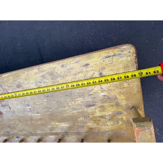 Vintage Early American Primitive Style Yellow Painted Deacon's Bench For Sale - Image 18 of 18