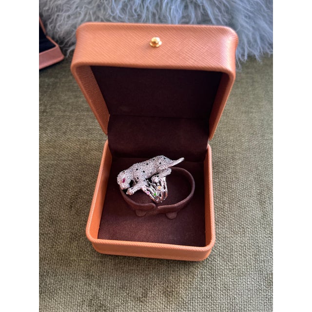 Bochic “Orient” Multi Sapphire & Ruby Panther Vintage Ring Set In 18 K Gold & Silver For Sale - Image 12 of 14
