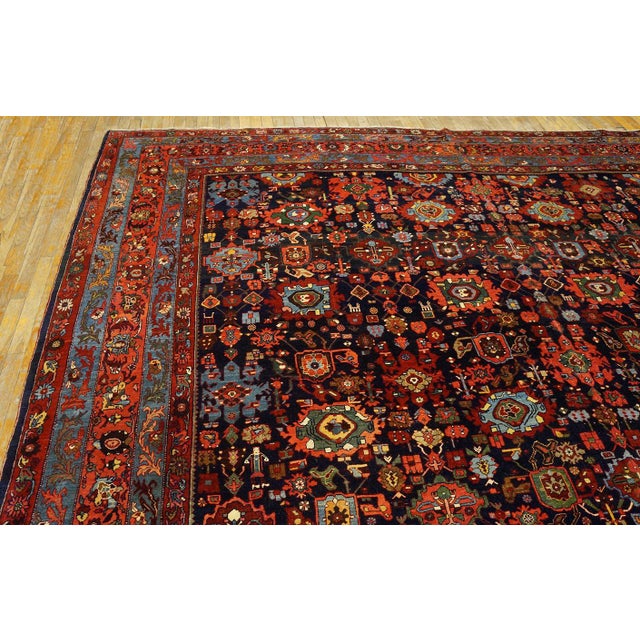 1900s Blue Navy Harshang Tribal Antique W. Persian Bijar Rug 11'8" X 14'2" Handknotted Wool Carpet For Sale - Image 9 of 18