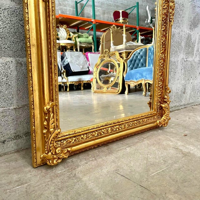 Glass French Style Gold Floral Floor Mirror – 5 Ft Tall Statement Mirror For Sale - Image 7 of 7