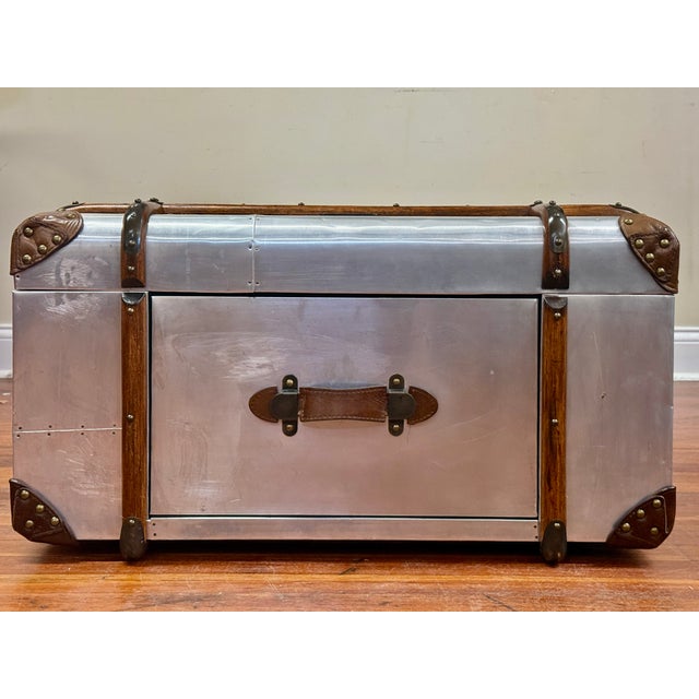 Contemporary Restoration Hardware Aluminum Steamer Trunk Coffee Table For Sale - Image 3 of 15