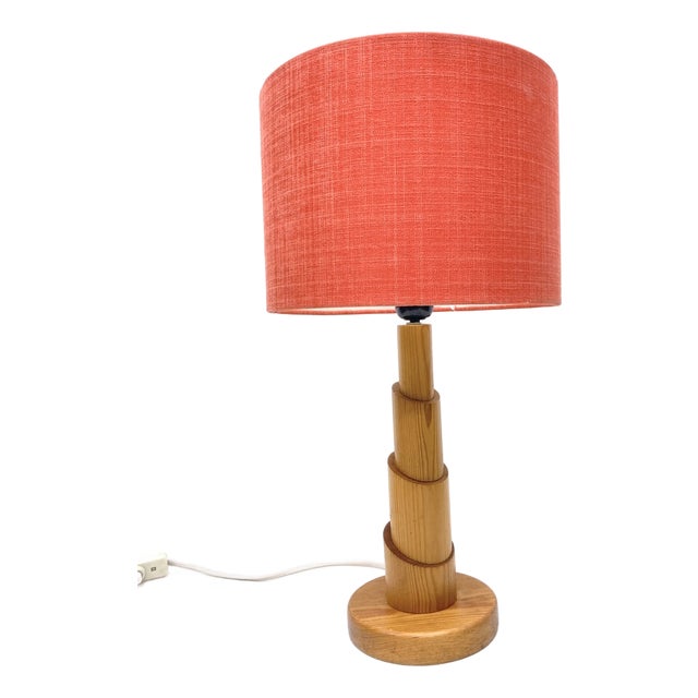 Vintage Scandinavian Table Lamp in Pine, 1970s For Sale