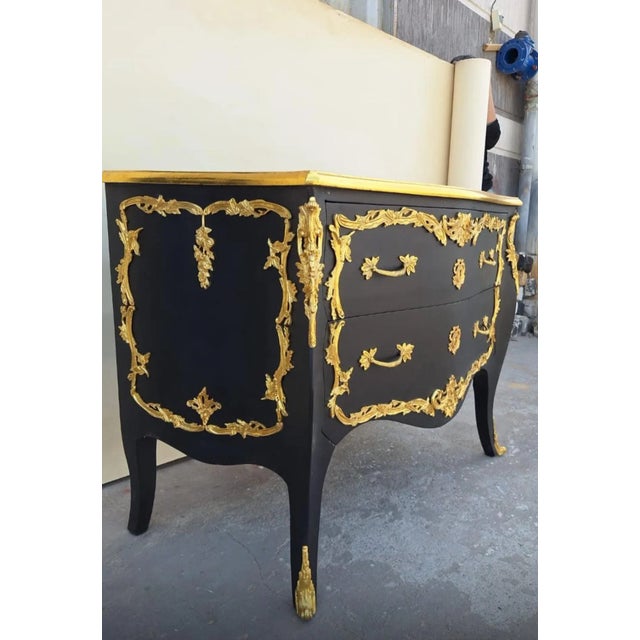 1990s Black and Gold Leaf Dresser Commode Chest of Drawers For Sale - Image 4 of 5