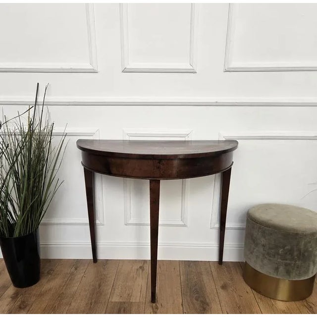 Mid-Century Italian Wood Inlaid Demi-Lune Wall Console Table, 1960s For Sale - Image 9 of 10