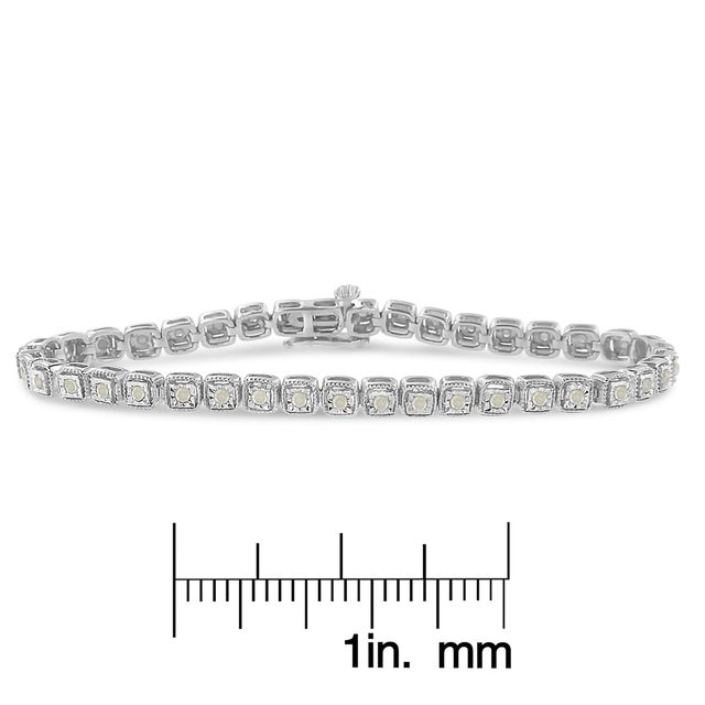 .925 Sterling Silver 1.0 Cttw Diamond Miracle-Set Square Milgrain 7" Link Tennis Bracelet (I-J Color, I3 Clarity) For Sale In New York - Image 6 of 6