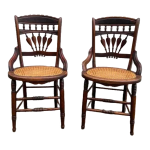 19th Century Refinished Carved Walnut & Cane Seat Eastlake Side Chairs - a Pair
