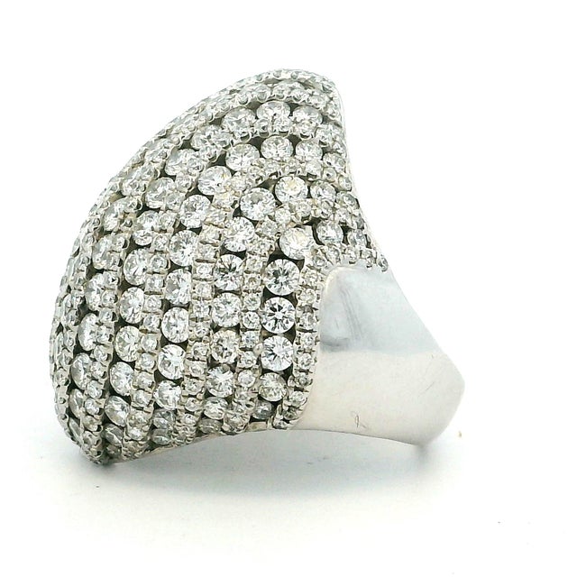 Silver 1990s Large Pavé Diamond Dome Cocktail Ring in 18k White Gold, Size 6.5 For Sale - Image 8 of 13