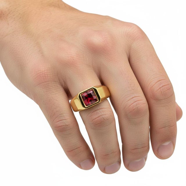 Signet Ring With Garnet for Men Silver, Gold, Size 10 For Sale - Image 6 of 6