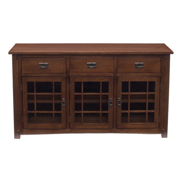 Craftsman Mission Solid Oak Sideboard in Walnut For Sale
