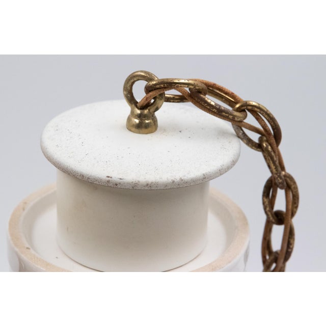 White Mid 20th Century White Pierced Ceramic Pendant Lights With Brass Hardware - a Pair For Sale - Image 8 of 11