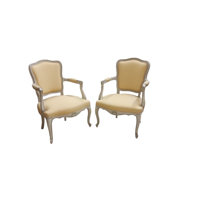 Louis XV Style Cabriolet Armchairs with Patina Finish, 1949, Set of 2 For Sale - Image 3 of 6