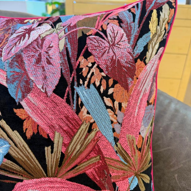 Botanical Jacquard Cushion Cover With Pink Piping For Sale - Image 14 of 16