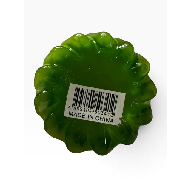 Yellow Vintage Green & Yellow Jack-in-the-Pulpit Glass Vase, Made in China For Sale - Image 8 of 8