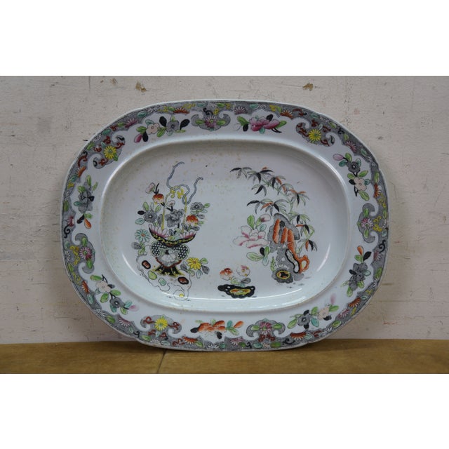 Antique 1825 Stephan Folch Bamboo & Basket Ironstone China Platters - Set of 4 For Sale - Image 6 of 14