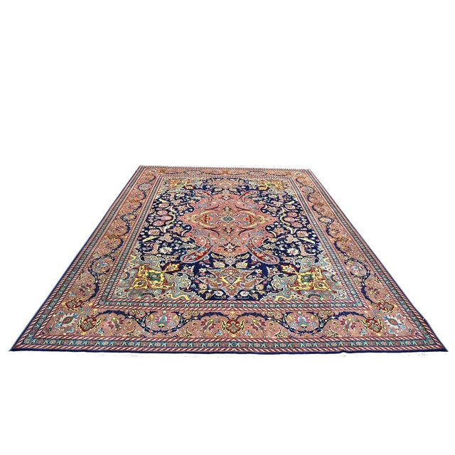 Condition: Antique Circa: 1940s Origin: Persia Design: Tabriz Actual Size: 9.10 X 12.7 Color: Navy, Dusty Rose, Rust,...