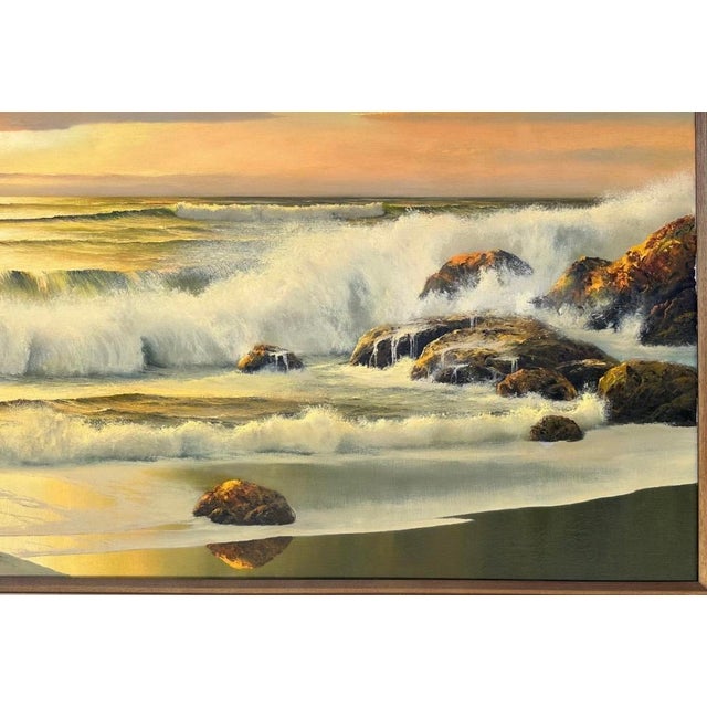 Listed Artist William Hoffman X Large Gold Gilt Framed Sunset Seascape 1970 For Sale - Image 13 of 18