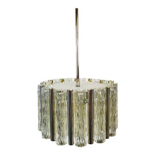 1960s Mid-Century Kaiser Leuchten Crystal Ice Glass Circular Chandelier For Sale