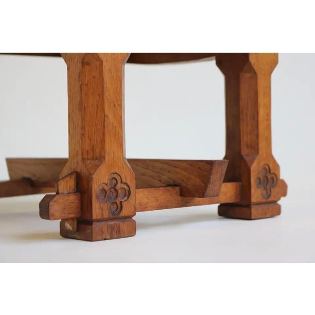 Early 20th Century Antique Dutch Arts & Crafts Stool in Carved Oak, 1900 For Sale - Image 5 of 9