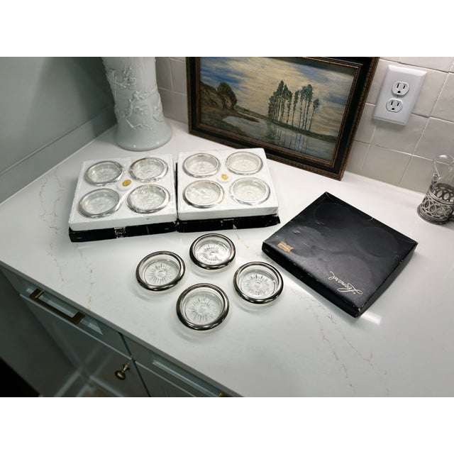 Vintage 1960s Leonard Silver Manufacturing Silver Plate & Crystal Coasters Made in Italy - Set of 12 For Sale - Image 10 of 11
