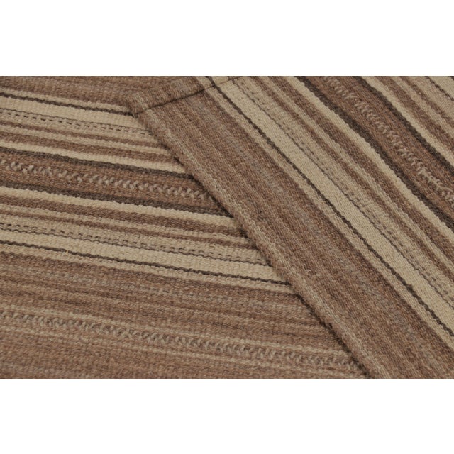 Beige Vintage Persian Kilim, Beige-Brown Square Rug in All Over Stripes - Rug & Kilim For Sale - Image 8 of 8