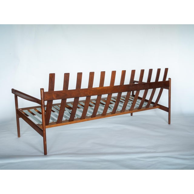 Mid-Century Modern Ib Kofod Larsen for Selig Picket Back Sofa, Danish MCM Walnut Frame Couch For Sale - Image 3 of 13