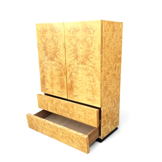 1970s Double Door Burl Wood Armoire Wardrobe in a Manner of Milo Baughman For Sale - Image 9 of 13