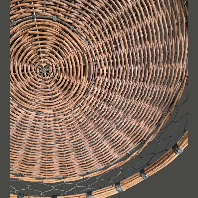 Wood Vintage Country French Wicker Wire Sides Round Handle Tray For Sale - Image 7 of 13