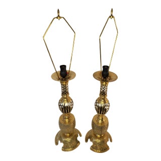 Mid 20th Century James Mont Style Brass Table Lamps Pair For Sale