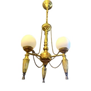 Antique Empire Lamp in Brass and Glass, 1890s For Sale