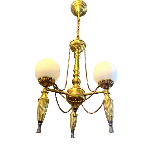 Antique Empire Lamp in Brass and Glass, 1890s For Sale