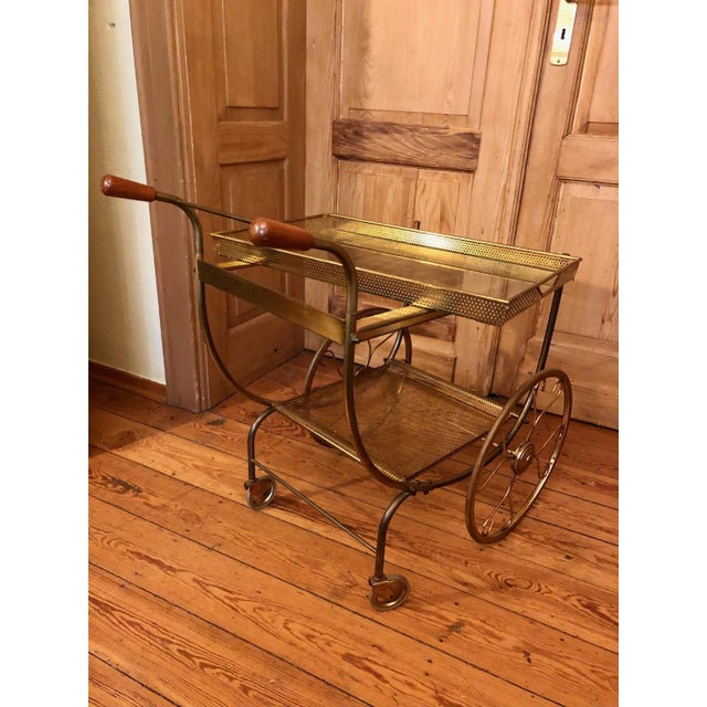 Swedish Art Deco Style Brass Bar Cart attributed to Josef Frank for Svenskt Tenn, 1950s For Sale - Image 3 of 6