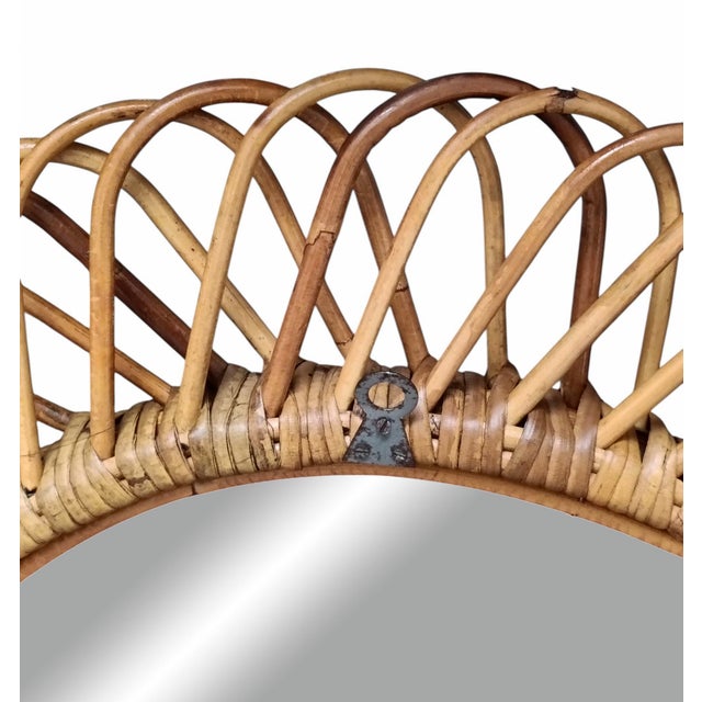 Round Rattan and Bamboo Wall Mirror attributed to Franco Albini, 1960s For Sale - Image 3 of 10