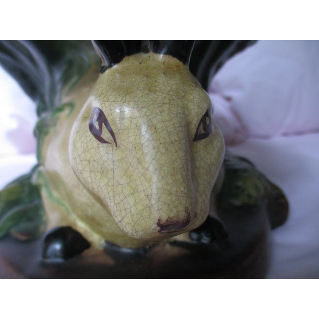 Vintage Majolica Rabbits Under Cabbage Pedestal Centerpiece Bowl For Sale - Image 9 of 12