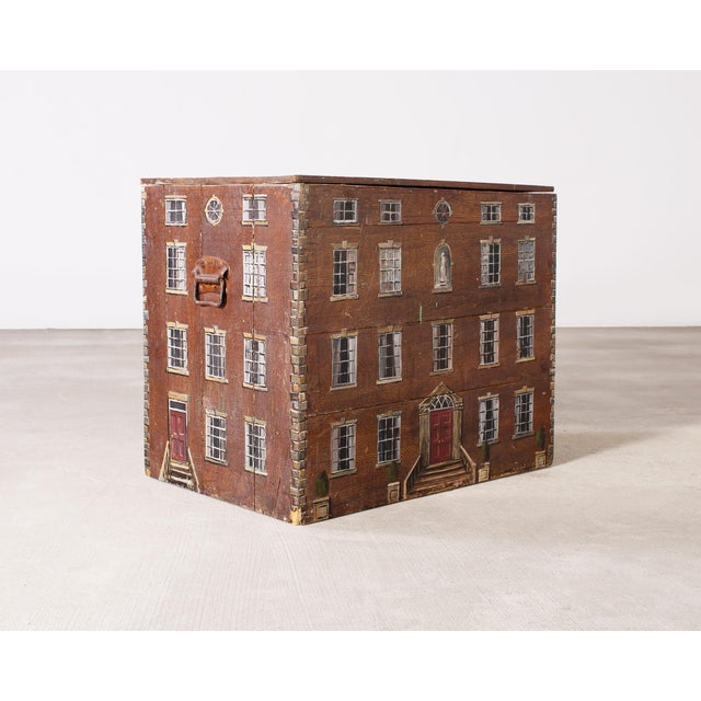 Charming grand country English folk art blanket chest or trunk crafted from pine. The chest features a painted Georgian...