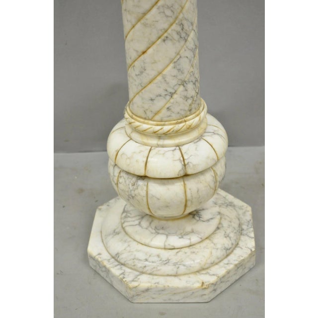 Stone Vintage Italian Classical Carved Marble Column Form Square Top Pedestal Stand For Sale - Image 7 of 13
