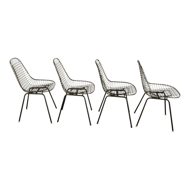 Chrome Set of Four Mid Century Modern Eames DKX Black Powder-Coated Wire Chairs, 1954 For Sale - Image 8 of 18
