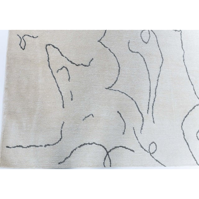 Abstract Modern Runner Line Motifs In Off White Silk Blend "whisper Lines" For Sale - Image 4 of 9