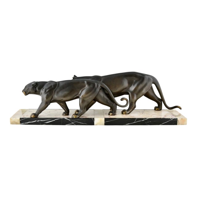 1930s M. Leducq, Panthers, 1930, Metal on Marble Base For Sale - Image 5 of 9