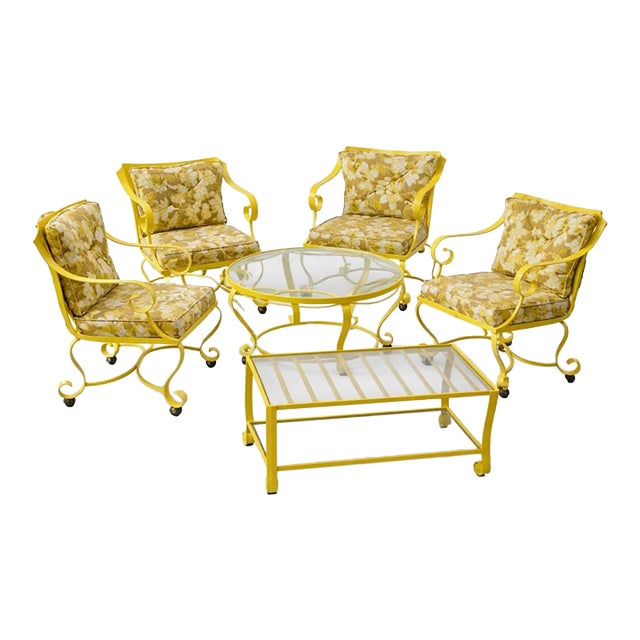 Vintage O.W. Lee “Alphonse” Yellow Wrought Iron Patio Set – Hollywood Regency Palm Springs 6-Piece Collection For Sale