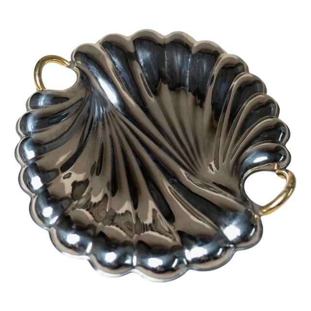 Vintage Shell Tray in Stainless Steel with Gilt Details from Becchetti, Italy, 1980s For Sale