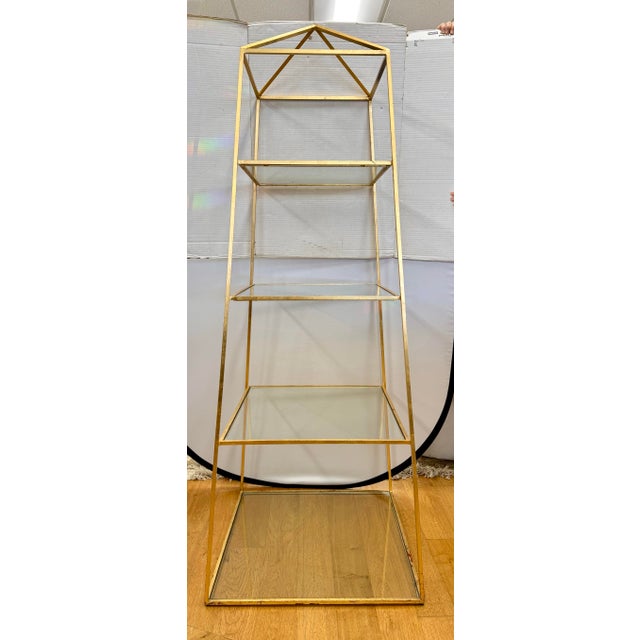 Hollywood Regency Late 20th Century Large Gilt Metal Obelisk Etagere Shelves 76" For Sale - Image 3 of 6