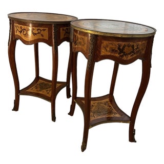 Mid-Century French Louis XV Style Marquetry Side Tables For Sale